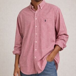 Ralph Lauren 'Big Shirt' 100% Cotton Red Gingham Plaid Check Button-Up Men's L